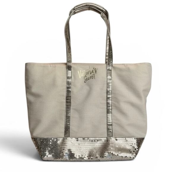 Victoria’s secret Handbags - VS Victoria’s Secret Large Silver Sequin Canvas Tote Bag
